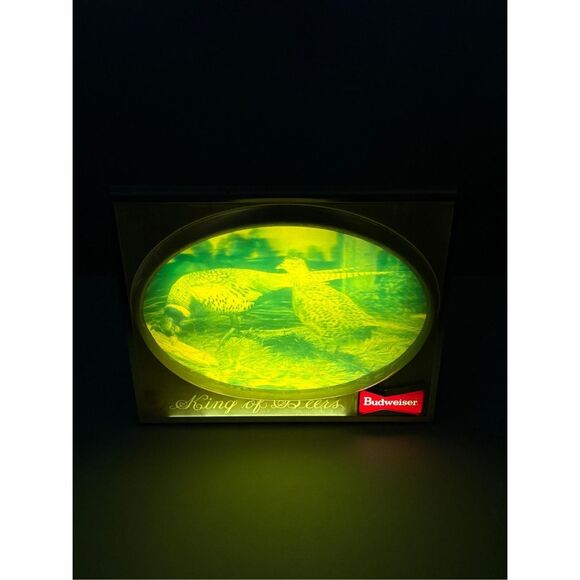 Vtg 3D Budweiser Beer Sign King Of Beers Sign Pheasant Bubble Light Bar Working - Picture 3 of 13